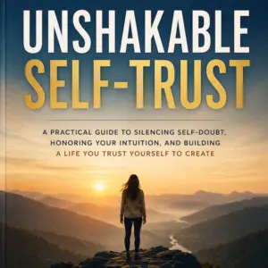 A woman standing on a mountain peak at sunrise, symbolizing confidence, clarity, and inner strength